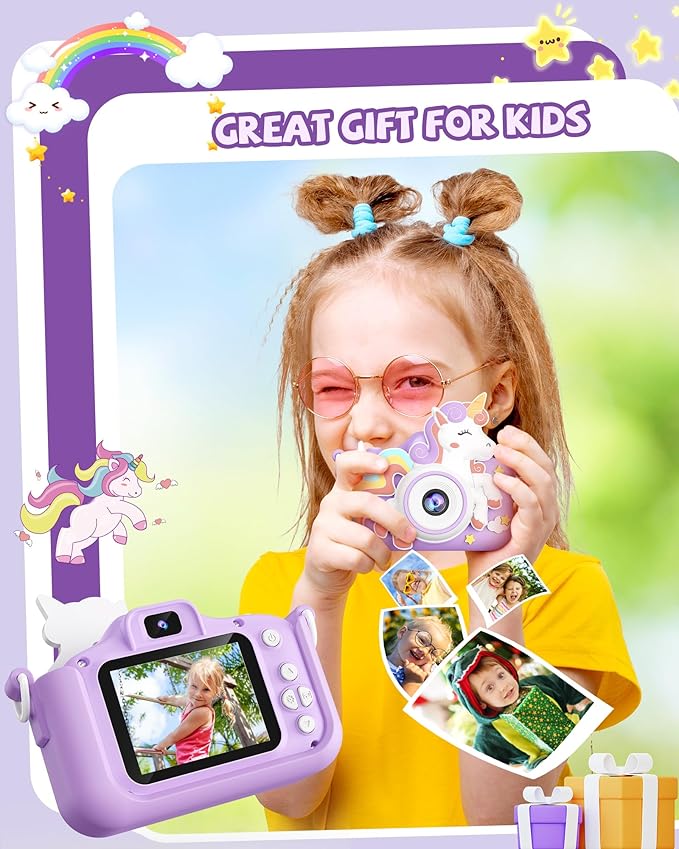 Kikapabi Kids Camera, Unicorn Toys for Girls Boys Age 3-8, Christmas Birthday Gifts for Girls Age 3 4 5 6 7 8, Digital Camera with Silicon Cute Cover for Kids, Toddler Camera with 32G SD Card
