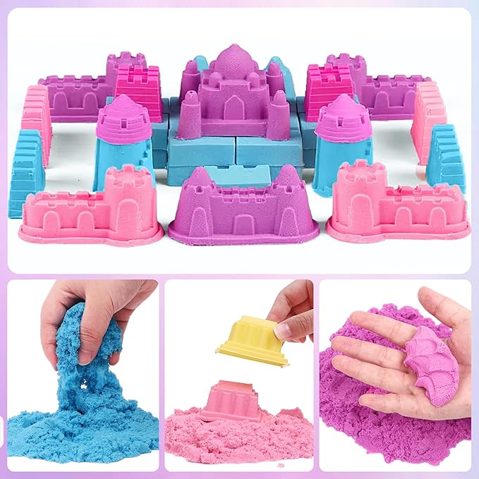 G.C Unicorn Sensory Bin for Girl Kid Toy, Play Sand Art Kit 108pcs with Sandbox, 2lb Color Sand, 6 Castle Molds, Unicorn Tactile Sensory Toy Christmas Birthday Gift for Girl Toddler Ages 3 4 5 6 7 8