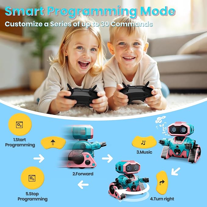 Robot Toys for Boys Girls,Rechargeable RC Robot for Kids with Programmable,Auto-Demonstration,Dance Moves,Music, LED Eyes,Gift for Children Age 3+ Years