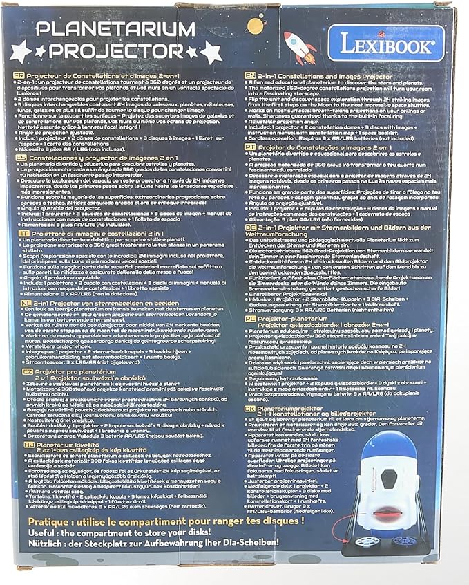 LEXiBOOK, 2-in-1 Constellations and Images Planetarium Projector, 24 Images to Discover Space, 2 Constellation Domes, STEM, White/Blue, NLJ180