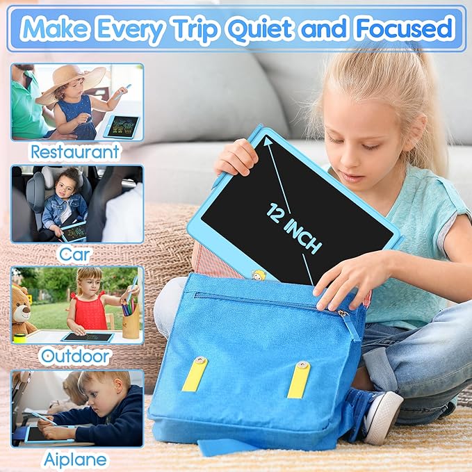 Hockvill LCD Writing Tablet 12 Inch, Toys for Boys Girls Drawing Pad for 3 4 5 6 7 Year Old Kids Toys, Toddler Erasable Doodle Board Travel Essentials, Children’s Day Christmas Gift for Kids - Blue