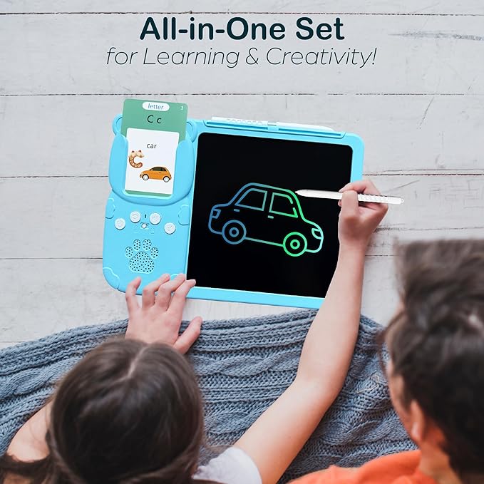 Spanish&English Talking Flash Cards for Toddlers - LCD Writing Tablet Kids - Drawing Tablet Toddler Toys 510 Sight Words Learning Montessori - Autism & Speech Therapy Toys - Kindergarten Gifts (Blue)