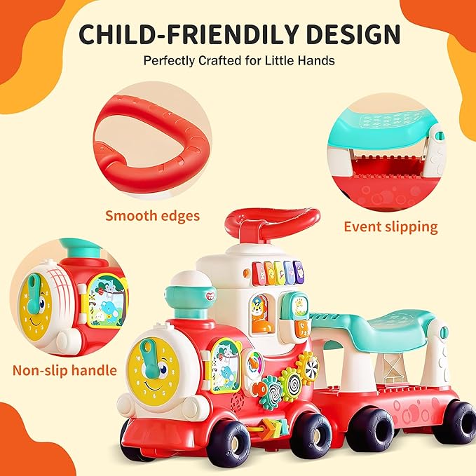 Ride On Toys for Toddlers 1-3 Boys Girls, 4-in-1 Push Pull Sit and Ride Train, Walking Car Toy for 1 Year Old Learning to Walk, Sit-to-Stand Walker for Baby Kids Ages 1 2 3 4 Outdoor Indoor Toy