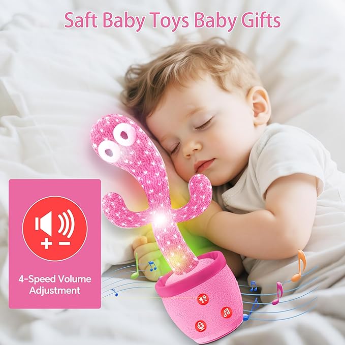 See n Say Toys for Toddlers 1-3 Talking Cactus Toy,2025 Dancing Baby Stuff Toy for 1 2 3 Year Old Boy Girl,Great Christmas Kids Gifts,Pink Infants Xmas Stocking Stuffers for Babies Items