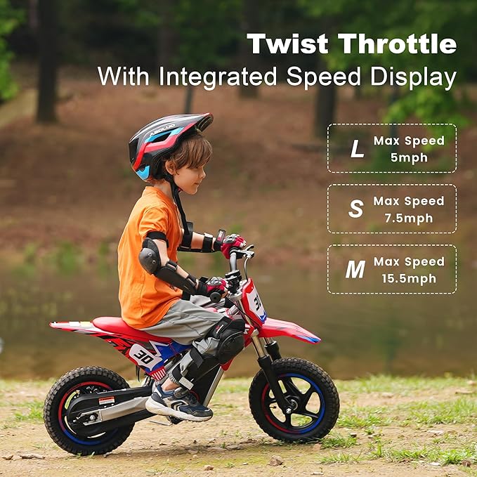 Electric Dirt Bike for Boys Girls Ages 3-8, 250W High Racing Competition Grade Motorcycle, Up to 15MPH 3 Speed Settings Balance Bike, 12IN Off-Road Tires & Advanced Shock Absorption, Orange