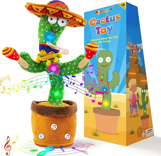 Ayeboovi Dancing Talking Cactus Baby Toy, Mimicking Recording Toy Repeats What You Say, Adjustable Volume Singing Cactus with 120 Songs, Interactive Dancing Toy Gifts for Kids Toddlers Boys Girls