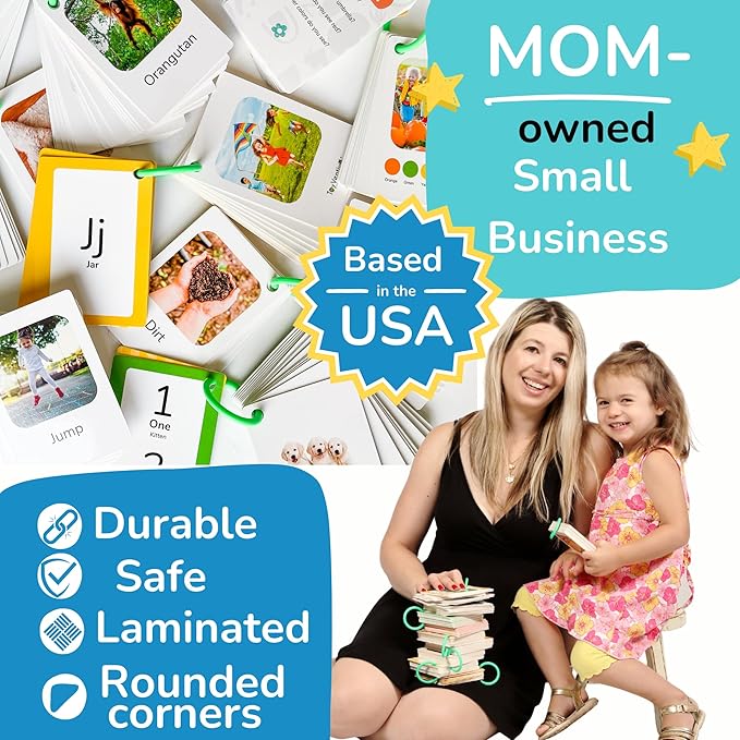 500 Words Thick & Sturdy Learning Flash Cards for Toddlers 1-3 with Rings - 1 Year Old Girl Gifts - Educational & Montessori Toys for 1 Year Old boy - Toddler Flashcards for Preschool & Kindergarten