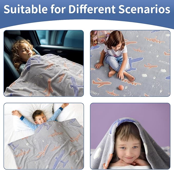 SALIMAH Glow in The Dark Blanket Airplanes Gifts for Boys Girls,Toys for Girls Boys Age 2 3 4 5 6 7 8 9 10 Year Old, Soft Kids Blankets Gifts for Grandkids Teens for Christmas Birthday, 50"x60"