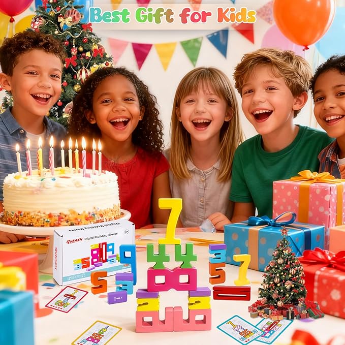 Wooden Number Building Blocks 20 Pcs Stacking Toys for Kids, Math Learning Tool for Students, Digital Building Blocks 1-10, Balance Competition Toy, Educational Gift Party Favors for Boys Girls