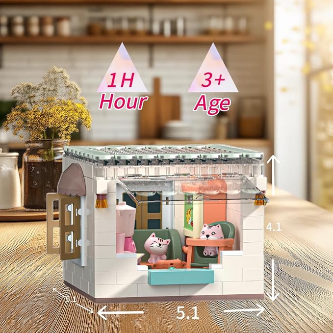 Koko's Cat Town DIY Miniature House Kit,Tiny House Living Room Building Kit,Purrfect Dollhouse with 255PCS,Cat Toys Gift for Teens Kids Ages 3+,Dollhouse for 3 and up