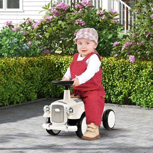 HONEY JOY Ride On Push Car, Outdoor Toddler Riding Toys w/Steering Wheel, Horn & Storage, Foot-to-Floor Sliding Car, No Batteries, Retro Baby Ride On Toys for Boys and Girls (White)