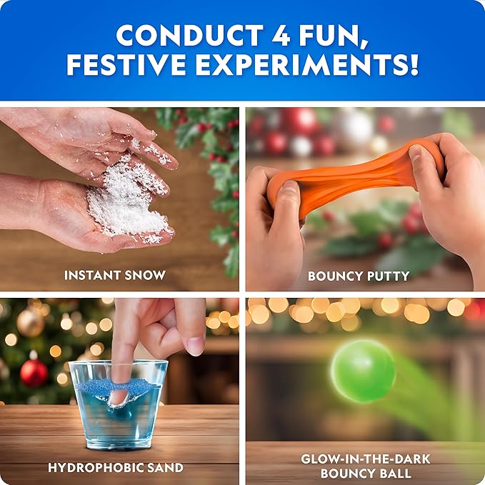Blue Marble Science Ornaments Christmas Crafts for Kids Kit – 4 Ornaments with Holiday Science Experiments - Bouncy Ball Holiday Crafts, DIY Instant Snow Activities for Kids, Boys, and Girls