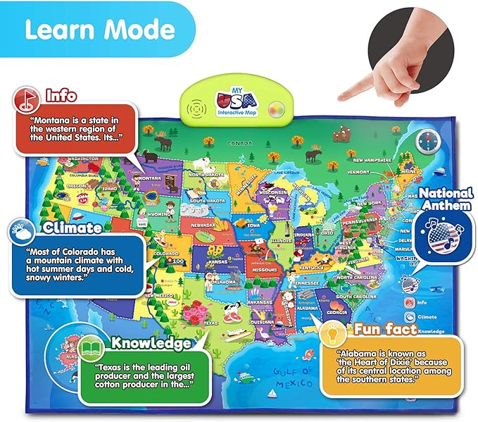 BEST LEARNING i-Poster My USA – Interactive Talking United States Map for Kids Ages 5-12 to Learn States, Capitals & Fun Facts