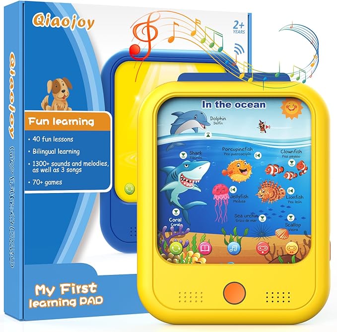 Kids Learning Tablet Educational Learning Pad for Toddlers 2-5 to Learn Alphabets, Numbers, Foods, Time, Music, Vehicles,Tablet Toy for Toddlers Ages 2 3 4 5 6 Years Old Yellow