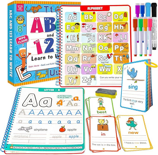 Preschool Learning Activities - Reusable Letter & Number Tracing Book for Kids 3,4,5,6 Years Old -Builds Handwriting & Sight Words, PreK Kindergarten Workbook, Learning Toy Gift for Toddlers