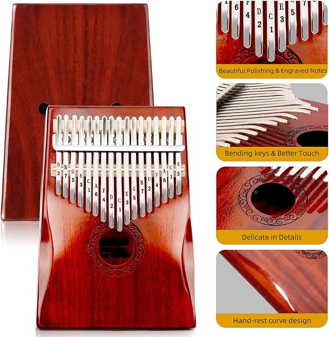 Kalimba Thumb Piano,YUNDIE Portable 17 Keys Mbira Finger Piano with Tune Hammer and Study Instruction,Musical Instruments Gift for Adult Beginners Professional(Brownish Red) (17 Keys)