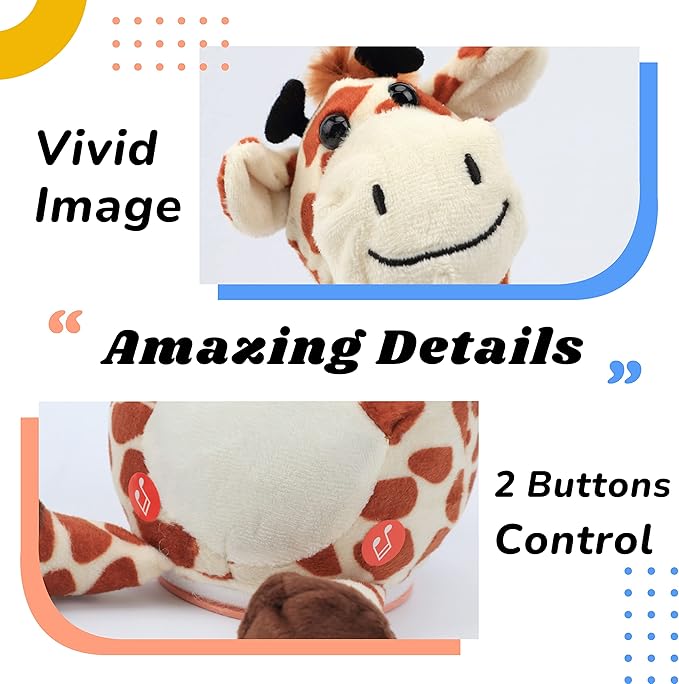 Hopearl Glowing Dancing Giraffe Toy Repeats What You Say Talking Toy Wriggle Singing Mimicking Twisting Electric Light Up Interactive Animated Speaking Gifts for Kids, Brown, 13''