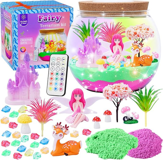 Fairy Garden Light Up Terrarium Kits for Kids – DIY Craft Kit with LED for Girls Ages 4-8 | Stem & Art Gift for Kids, Ideal for Birthday or Holiday