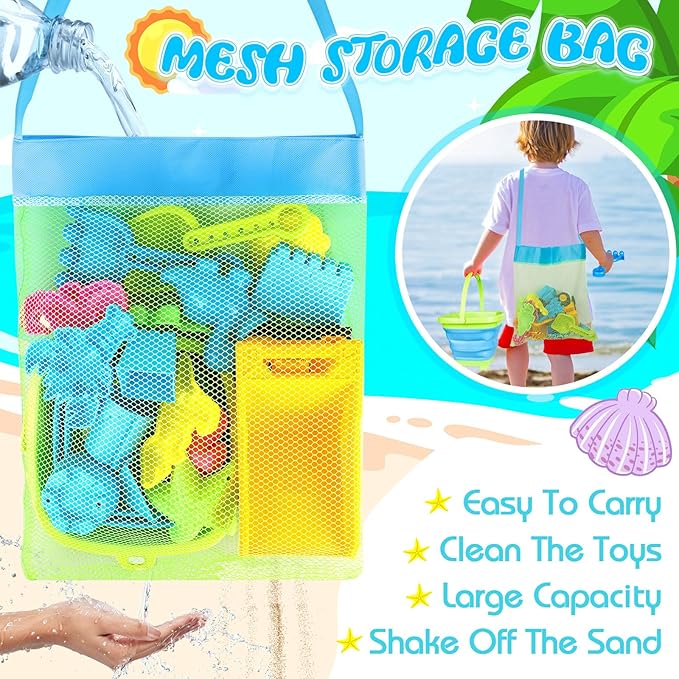 Beach Toys, Sand Toys for Toddlers 3-5, Sandbox Toys with Dump Truck, Collapsible Beach Bucket, Sand Castle Building kit, Sand Molds, Beach Shovel, Mesh Bag, Travel Toys for Kids Ages 4-8