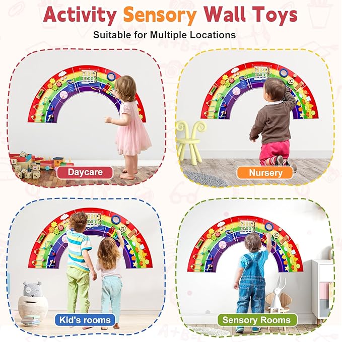 Activity Wall Toddlers Sensory Board: Busy Board - Sturdy Wooden Educational Montessori Toys for 3 Year Old - Safe Wall Activity Panel for Kids Gift - Daycare Learning Center Toddler Room Decor
