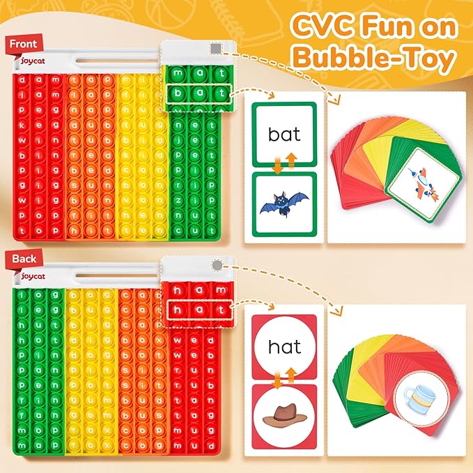 CVC Word Games,Learn to Read in Weeks,Multisensory Reading & Phonics Game Ideal for Pre Kinderarten to 1st Grade-Homeschool Supplies-with 88 CVC Cards