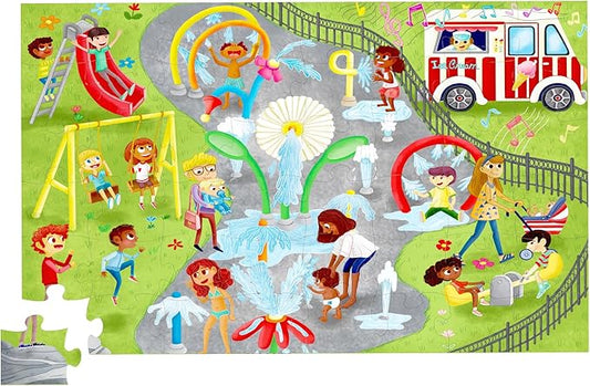 Upbounders Little Likes Kids - Splash Park Jumbo Puzzle, 48 Pieces, Beginner Jigsaw Floor Puzzle with Multicultural Family Children Preschoolers at Play, Age 4-8