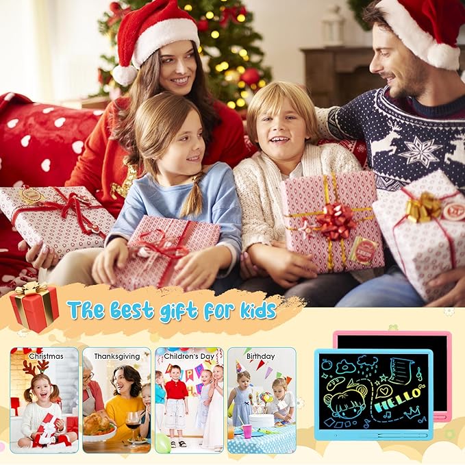 LCD Writing Tablet for Kids, 15 Inch Colorful Drawing Doodle Board, Learning Educational Drawing Pad Toys for Kids, Christmas Birthday Gift for 3 4 5 6 7 8 9 Year Old Girls Boy