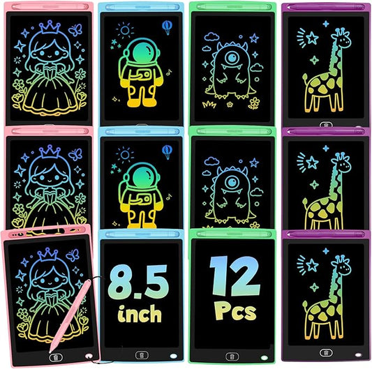 12 Pack LCD Writing Tablet for Kids, Erasable and Reusable Toddler Doodle Board in 8.5 inch, Ideal Educational Drawing Pad for Learning Toy for Ages 3-8 Gifts for Girls Boys