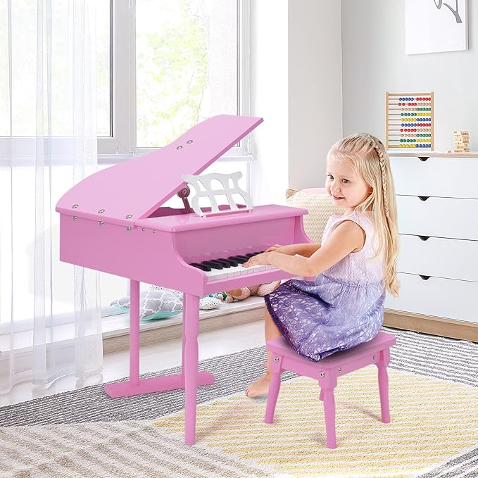 30-Key Kids Piano Keyboard, Mini Grand Piano for 3 Years+, Toddler Musical Instrument with Stool & Removable Music Stand, Wooden Baby Music Toys Gifts for Beginners, Girls & Boys