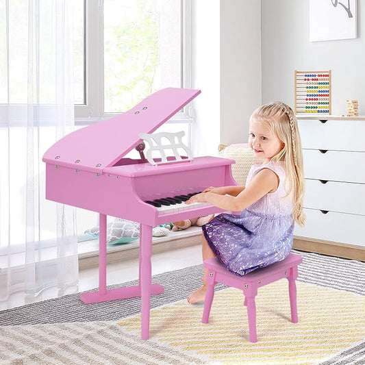 30-Key Kids Piano Keyboard, Mini Grand Piano for 3 Years+, Toddler Musical Instrument with Stool & Removable Music Stand, Wooden Baby Music Toys Gifts for Beginners, Girls & Boys