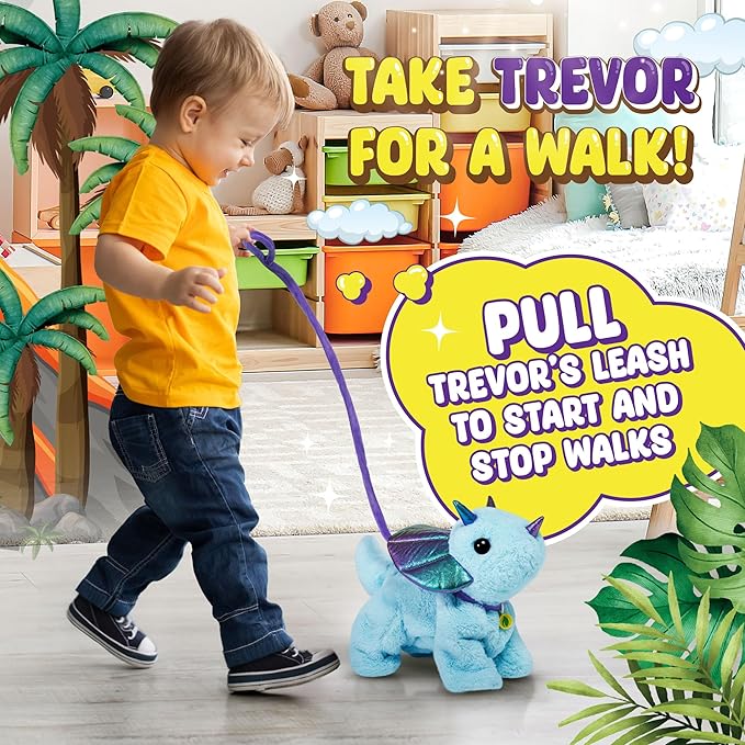 Voice Command Robot Dinosaur Plush - Interactive Pet | Trevor My Baby Triceratops, Knows 6 Tricks & Likes Walks | Dinosaur Toys for Kids 3-5, Stuffed Animals for Girls & Boys 3-6 Year Old Gifts