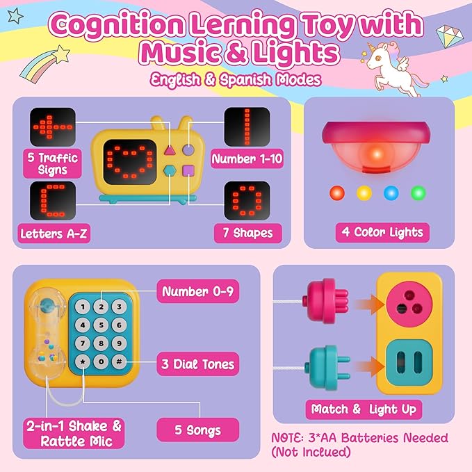 Busy Board for 1 Year Old Girl Gifts, Montessori Toys for 1 2 Year Old - 56+ Activities Bilingual Music Learning Sensory Toys for Toddlers 1-3 - Birthday Gift for 1+ Year Old Girl Boy