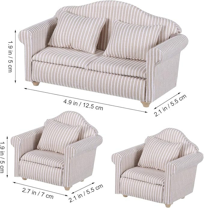 1 12 Scale Doll House Furnitures 3pcs Sofa Miniature Dollhouse Toy Parlor Bedroom Decoration Accessories