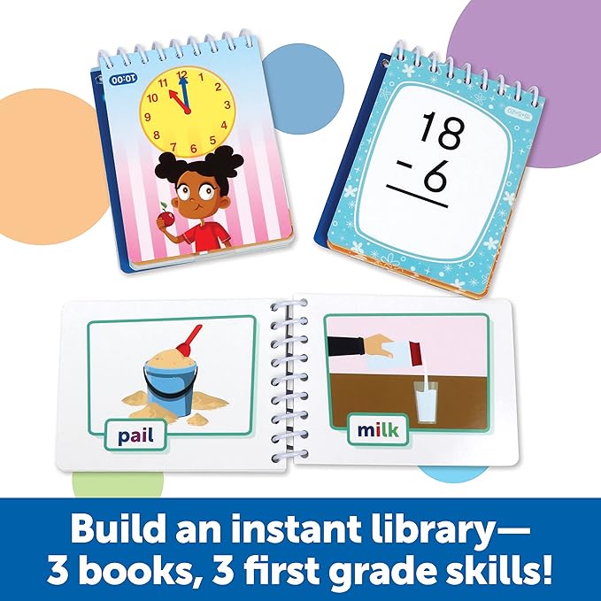 Learning Resources Skill Builders! First Grade Flipbook Library - Early Math and Spelling Activities for Kids, Time Skills, Classroom Must Haves, Montessori Teacher Supplies, Gifts for Boys and Girls