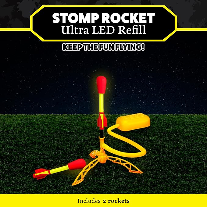 Stomp Rocket Ultra LED Rocket Refills, 2 Rockets - Replacement LED Foam-Tipped Rockets for Kids - Fun Backyard & Outdoor Kids Toys Gifts for Boys & Girls