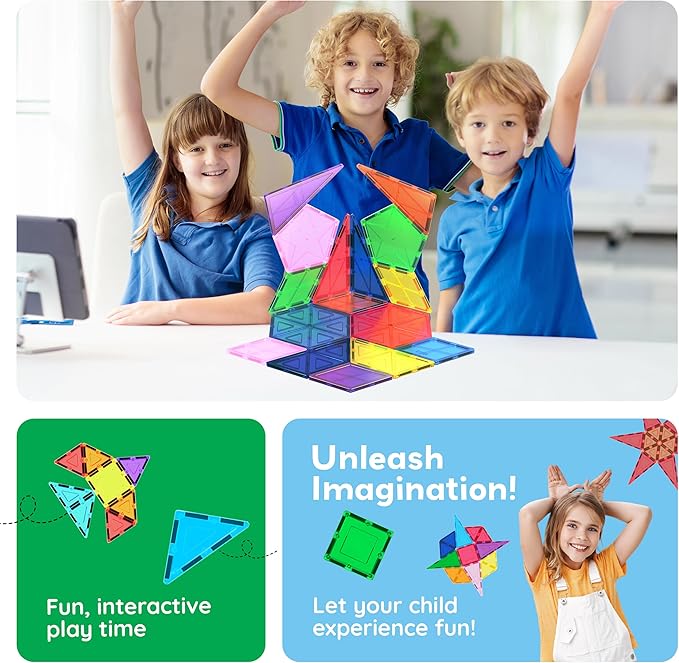 PicassoTiles Magnetic Building Block Set Geometry Shape Magnet Tiles Construction Toy STEM Learning Kit Educational Playset Playboard Pretend Play Stacking Blocks Child Brain Development PT16