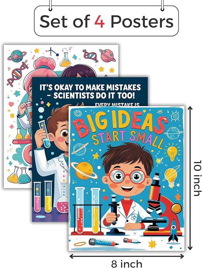 CNTG Design Motivational STEM Posters – Set of 4, 8x10 Inch Unframed Wall Art – Inspirational Science & Programming Quotes for Classroom, Study Room, or Office Decor (STEM Learning)