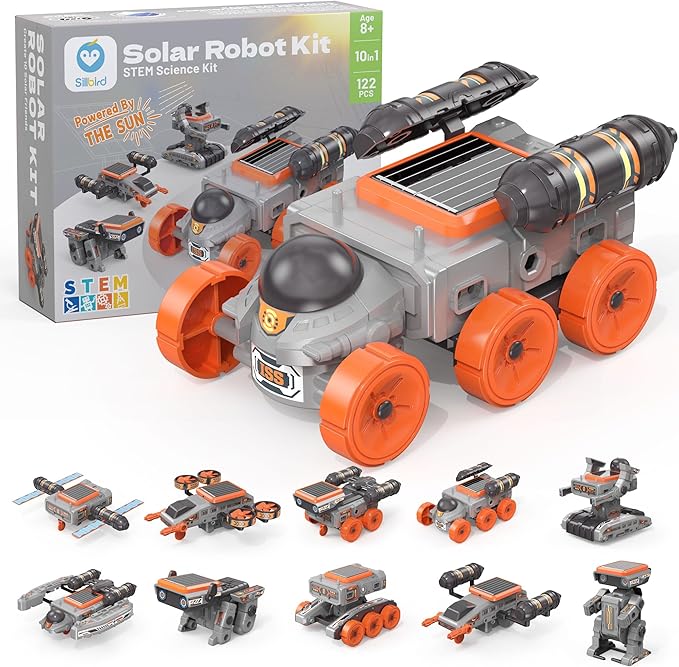 Sillbird Solar Robot Building Kit Christmas STEM Gift for Boys Girls Ages 8-14, DIY Educational Science Set for Kids Birthday, 10-in-1 Space Robotics Toys Powered by Sun with 112PCS