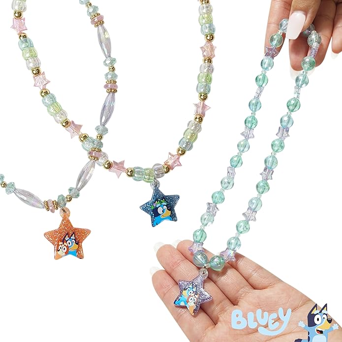 LUV HER Bluey Girl's Jewelry Set - Dress up Toy Jewelry Box Set with Bead Necklace, Bracelet and Ring - Play Accessories - Ages 3+
