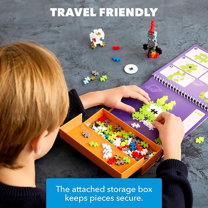 Plus Plus Puzzle By Number Activity Pad, Kids Travel Activities, Interlocking Mini Building Blocks, 3D Puzzle Stem Toy for Kids - Space