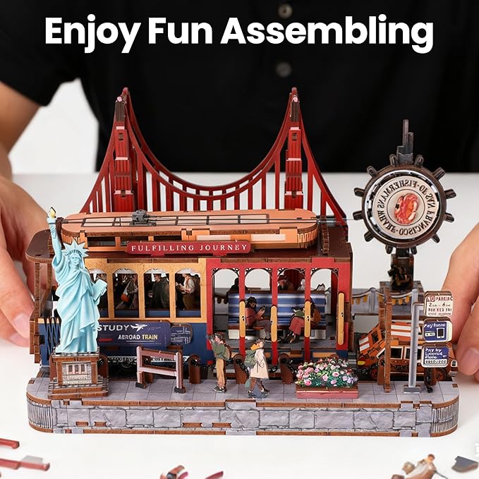 Book Nook Kit - DIY Miniature House Kit for Adults, Dollhouse Booknook Tiny House Bookshelf Decor 3D Wooden Puzzle Street Model, Ideal Gift for Book Lovers, Family, Friends (Dangdang Car)