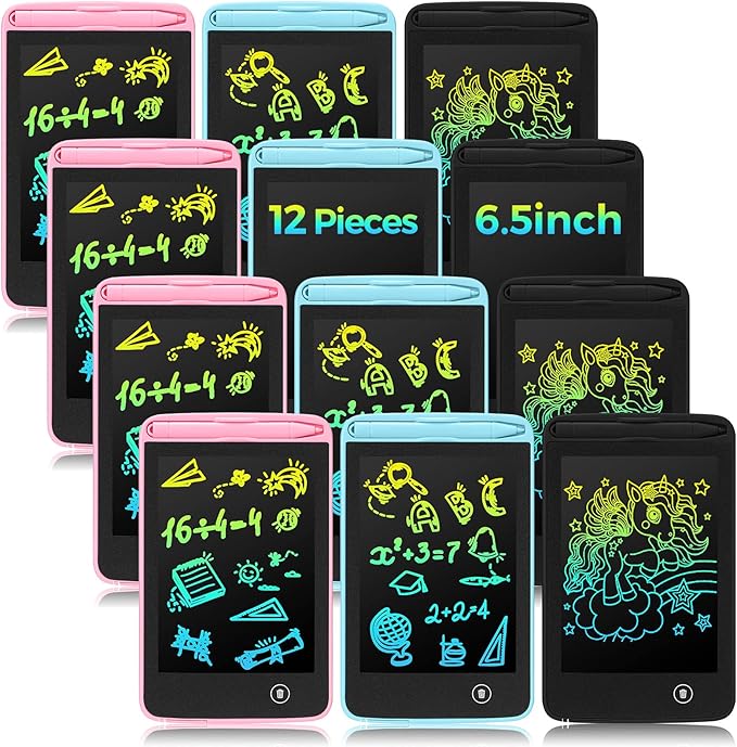 Zhehao 12 Pcs LCD Writing Tablet for Kids Colorful Drawing Doodle Board Drawing Tablet Erasable Reusable Electronic Draw Pad Gift for Boy Girl Xmas Educational Learning(6.5 Inch Screen,Vivid Color)