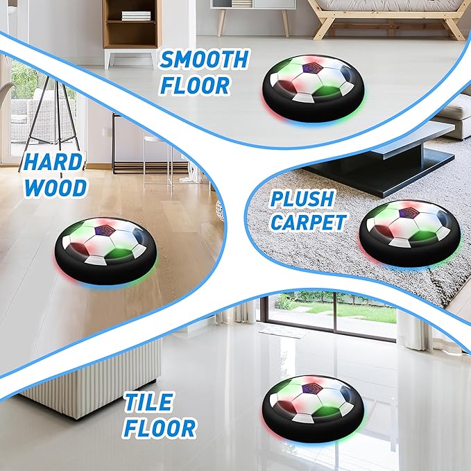 LED Hover Soccer Ball Boy Toys, Air Power Kids Training Ball Playing Football Indoor Outdoor Game, Birthday Gifts for Age 3 4 5 6 7 8-10 Years Old Boys Girls - Soccer (2PCS Black)