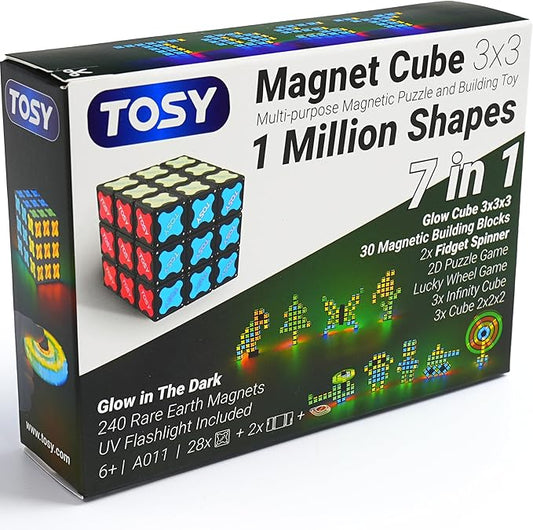 TOSY Magnet Cube 3x3 - 30 Blocks, 240 Magnets, Multipurpose: Creative Building Blocks, Transformable Fidget Spinner, Puzzle/Infinity Cube, Christmas Stocking Stuffers Gift for Kids, Glowing STEM Toy