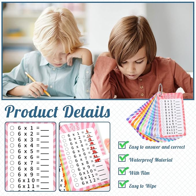 13 Pcs Multiplication Flashcards 0-12, Times Table Flash Cards Multiplication Chart Multiplications Game Math Flashcards for 1st to 3rd Grades