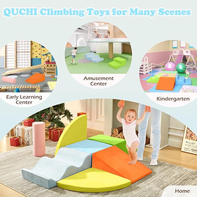 QUCHI Climbing Toys for Toddlers, Toddler Climbing Toys Indoor, 7-Piece Soft Foam Climbing Blocks Set, Toddler Playtime Corner Climber Indoor Foam Play Gym for Climbing Crawling and Sliding