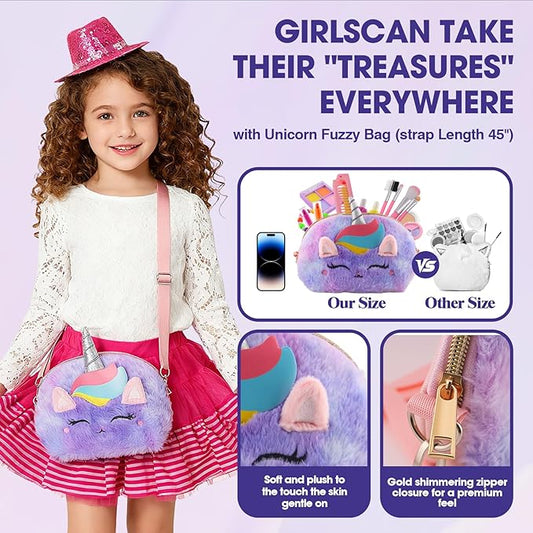 21Pcs Kids Makeup Kit for Girl, Princess Toys Real Washable Cosmetic Set with Oversized Fluffy Purse, Kids Makeup Sets for Girls, Play Make Up Birthday Gifts for 3 4 5 6 7 8 9 10 11 12 Years Old Kid