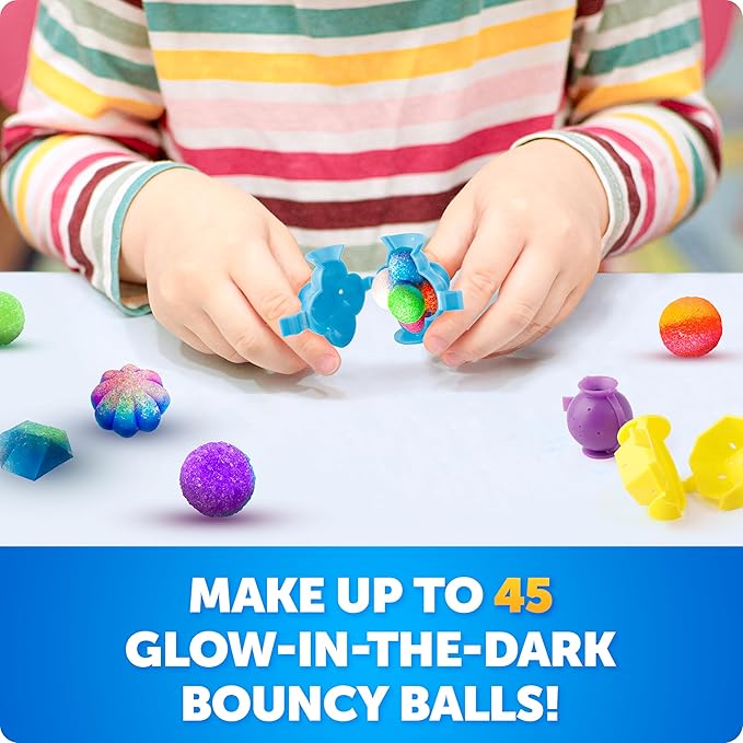 Blue Marble Bouncy Ball Science Kit - Make Up to 45 Glow in The Dark Bouncy Balls for Kids with 6 Colors & 5 Mold Shapes, DIY STEM Projects, Science Kit, Kids Science Projects