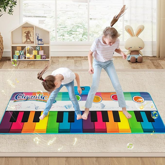HONEY JOY Musical Piano Mat for Toddlers, Dancing Keyboard Music Carpet, Animal Sounds Blanket Touch Playmat, Early Sensory Educational Learning Toys for 3+ Years Old Baby Girls Boys (24-Key)