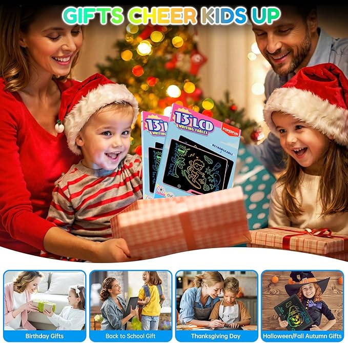 13 Inch LCD Writing Tablet for Kids, Rechargeable Erasable Doodle Board Colorful Toddler Drawing Pad, Preschool Learning Toys Christmas Birthday Gift 3 4 5 6 7 Year Old Girls Inky Black